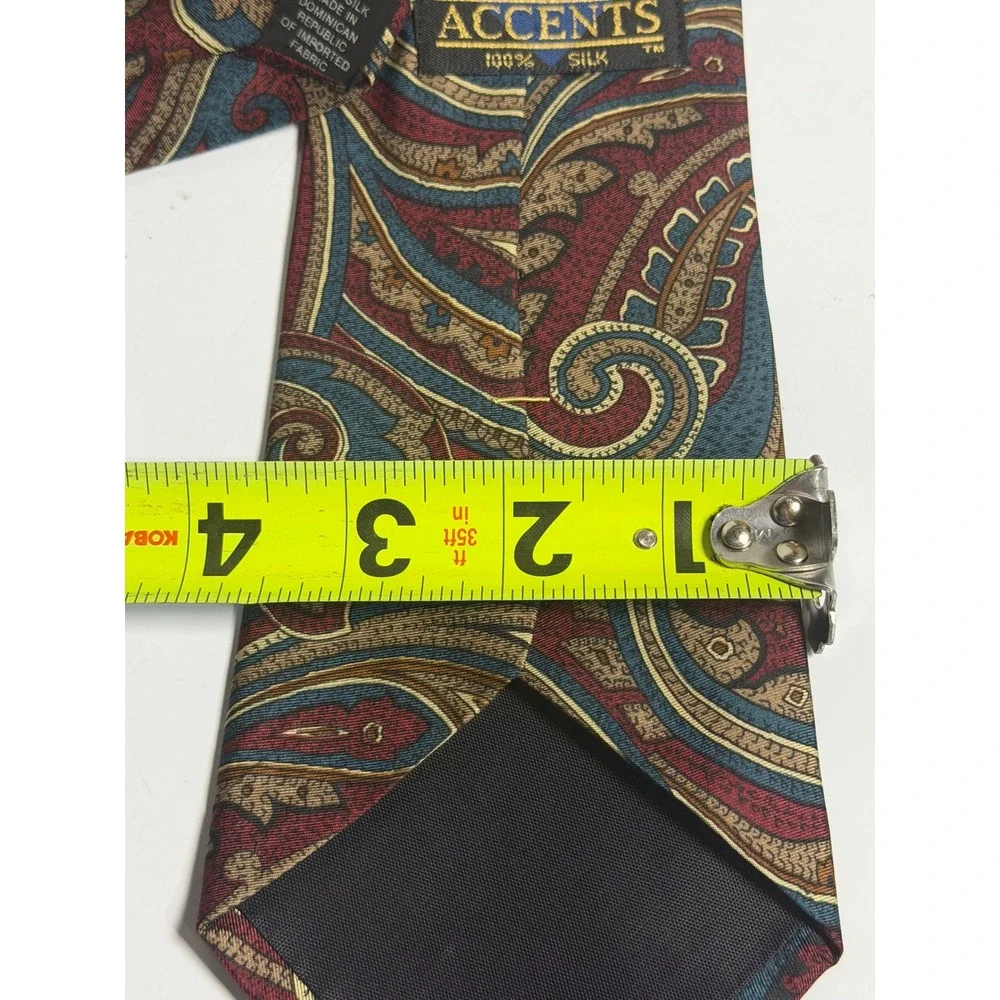 VTG Silk Accents Necktie Burgundy Blue Gold Paisley Formal Wedding Mens One Size